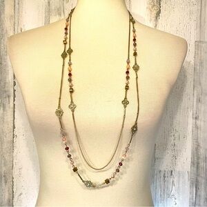 Beautiful Unsigned Gold Tone Beaded Multi Strand Necklace